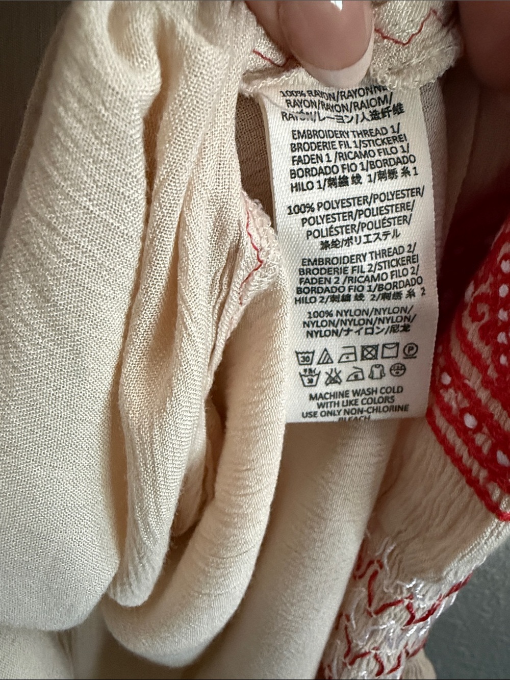 Free People Dress Large Wind Willow Mini Cream Red Embroidered Y2K Boho Hippie - Picture 13 of 13